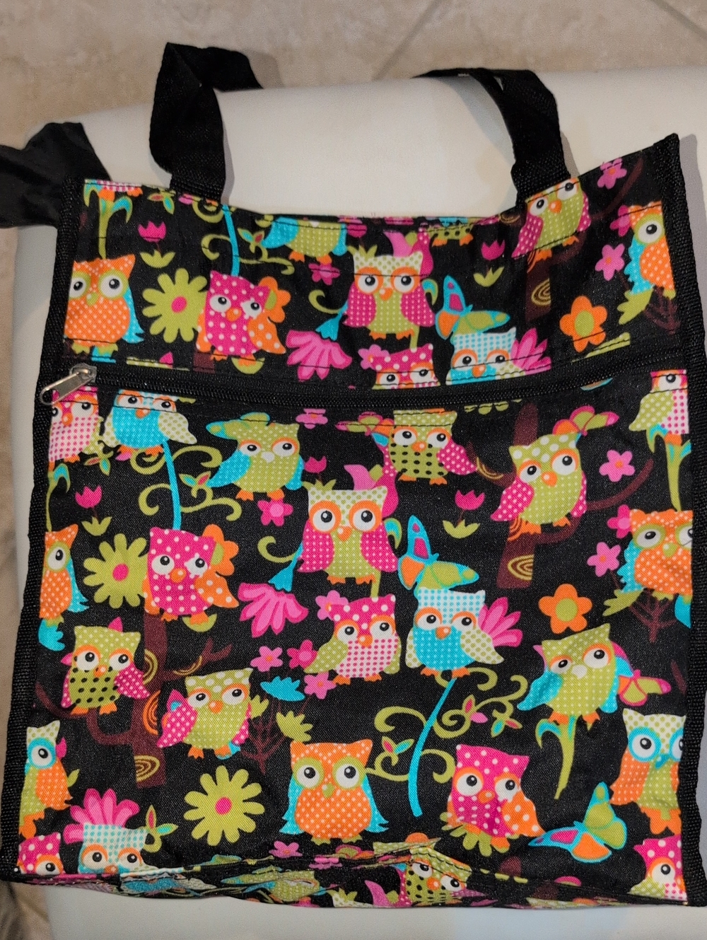 Colorful Owl Print Tote Bag - Black Multicolor
